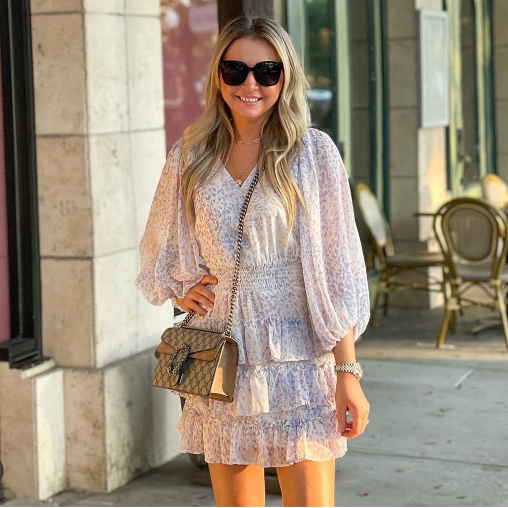 EXPRESS Floral Ruffle Dress with Long Sleeves